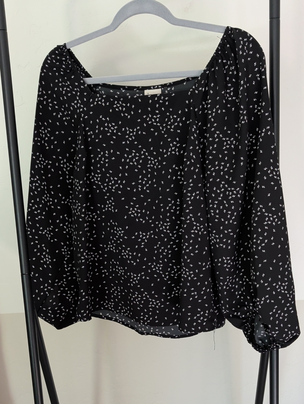 a new day Black Ditsy-Print Long-Sleeve Peasant Blouse